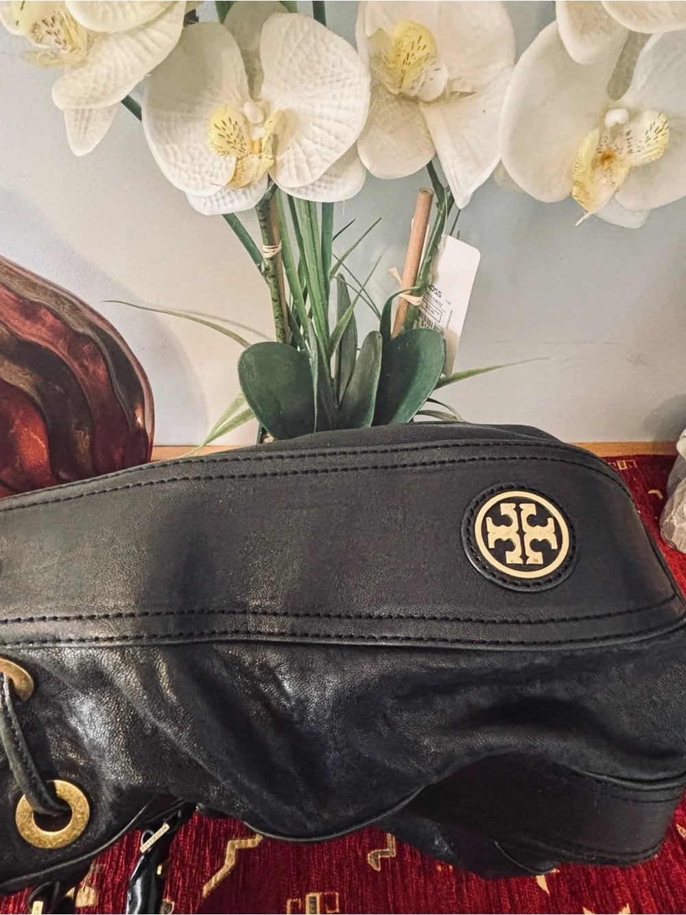 Tory Burch Black Leather Messenger with Gold Hardware